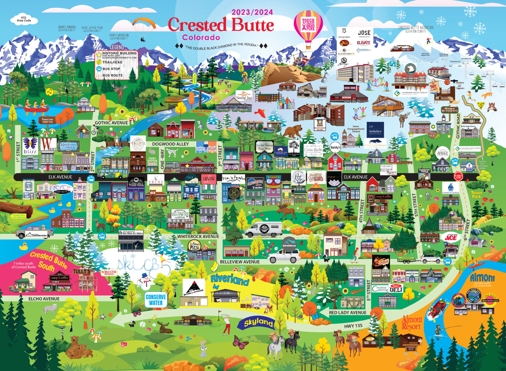 2023/2024 Crested Butte Colorado Cartoon Map