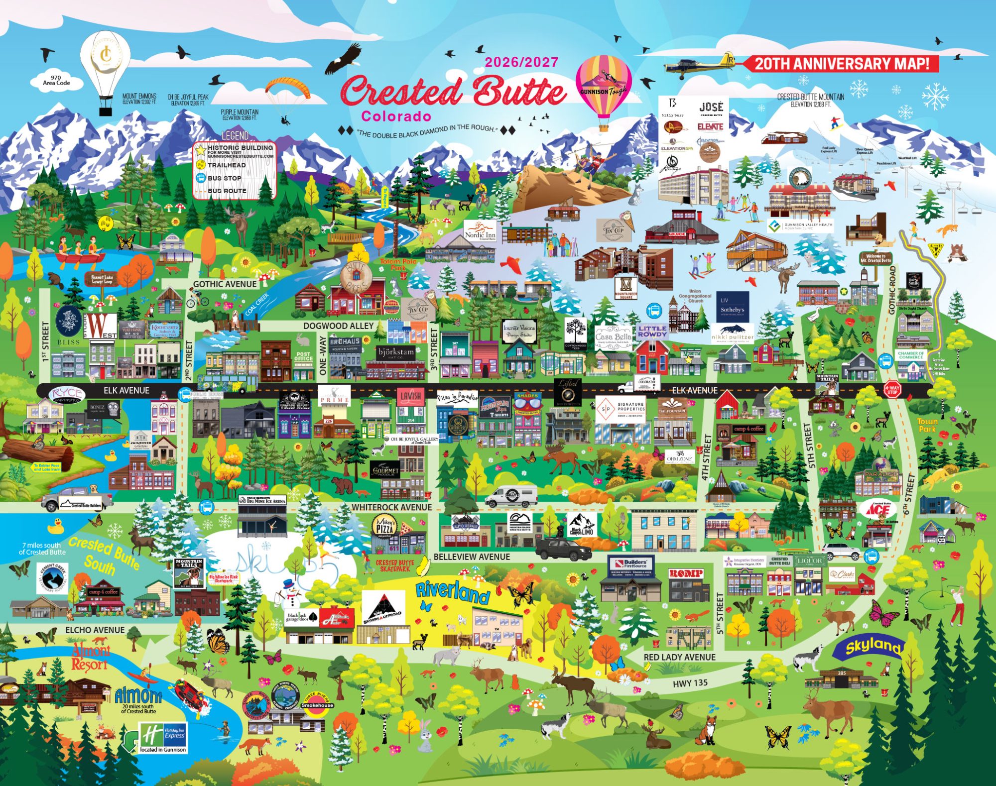 2026/2027 Crested Butte Colorado Cartoon Map